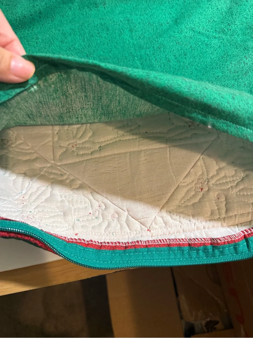 Holiday Goose Quilted Pillow Cover - Green and Red